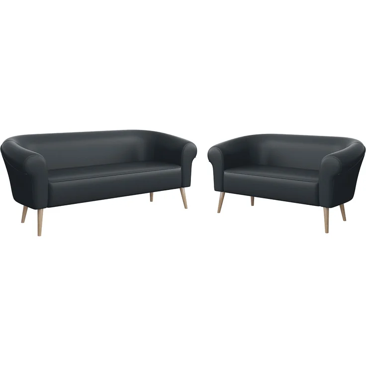 MEBLINI Sofa-Set EMILIA 3+2 - Dunkelgrau Kunstleder - für Wohnzimmer - Mini Lounge für fünf Personen - Küchensofa - Sofa Klein - Sitzgarnitur - Polstergarnitur - Sofagarnituren – Bild 1