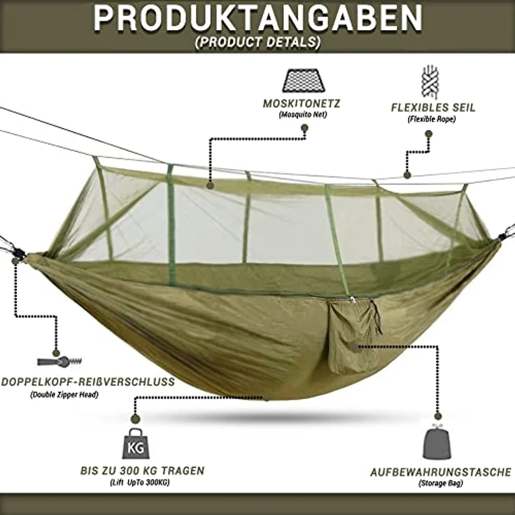 Defactoshop Hängematte Hängematte, Stabhängematte mit Tasche, Hängeliege, Hängestuhl – Bild 2
