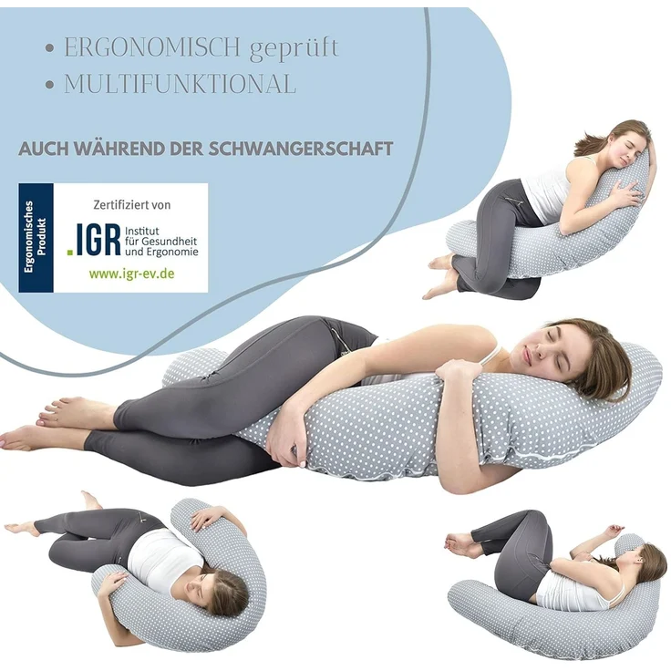 sei Design XXL Stillkissen 190x30 mit gestricktem Bezug, ergonomisch, Schwangerschaftskissen Seitenschläferkissen Komfortkissen für Erwachsene, Stillkissenbezug aus 100% Baumwolle [ Bio-Baumwolle ] – Bild 5