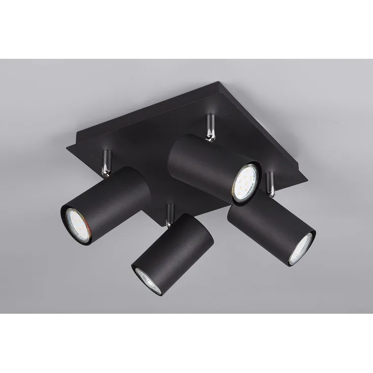 LED Deckenstrahler Schwarz 4-flammig, Quadrat 24cm