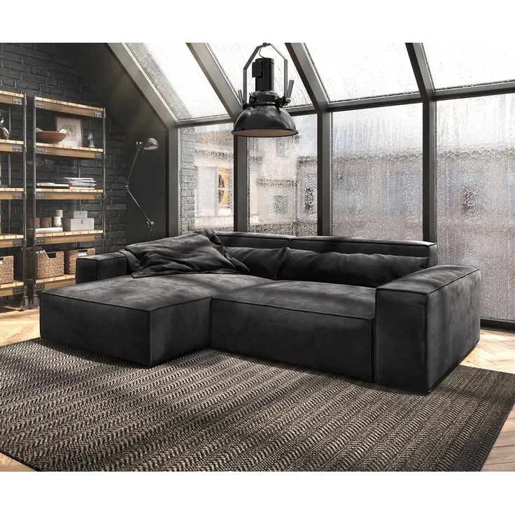 DELIFE Ecksofa Sirpio, Mikrofaser Schwarz 230x155 cm Recamiere variabel