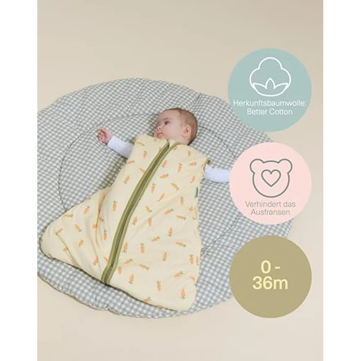 molis&co - Baby Schlafsack 2.5 TOG - Ganzjahres Schlafsack - Babyschlafsack Neugeborene - 100% Baumwolle (Oeko-TEX 100), ärmellos Winterschlafsack wattiert - Premium Qualität - Carrots (95 cm) – Bild 6