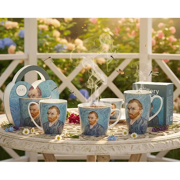 DUO ART GALLERY Fassbecher 430 ml mit Teesieb PORTRAIT OF Van Gogh, New Bone China Porzellan – Bild 8