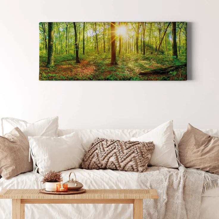 Wald Leinwandbild Grün Braun 100x40 DD123203 Keilrahmenbild Wandbild Leinwand – Bild 2