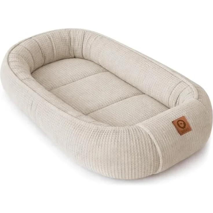 Babynestchen Neugeborene – 5-teiliges Baby Set mit Babynest aus Waffelpique Baumwolle – Nestchen Baby für Babybett & Kinderbett – Babykokon Tragbar – OEKO-TEX zertifiziert – Zubehör Babybett - Sand – Bild 7