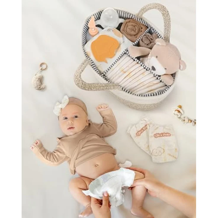 Maliton Wickeltisch Organizer，Baby Organizer Korb，Aufbewahrungskorb für den Wickeltisch，Windel Caddy mit Fächern & Griffen，Geschenke für Neugeborene – Bild 7