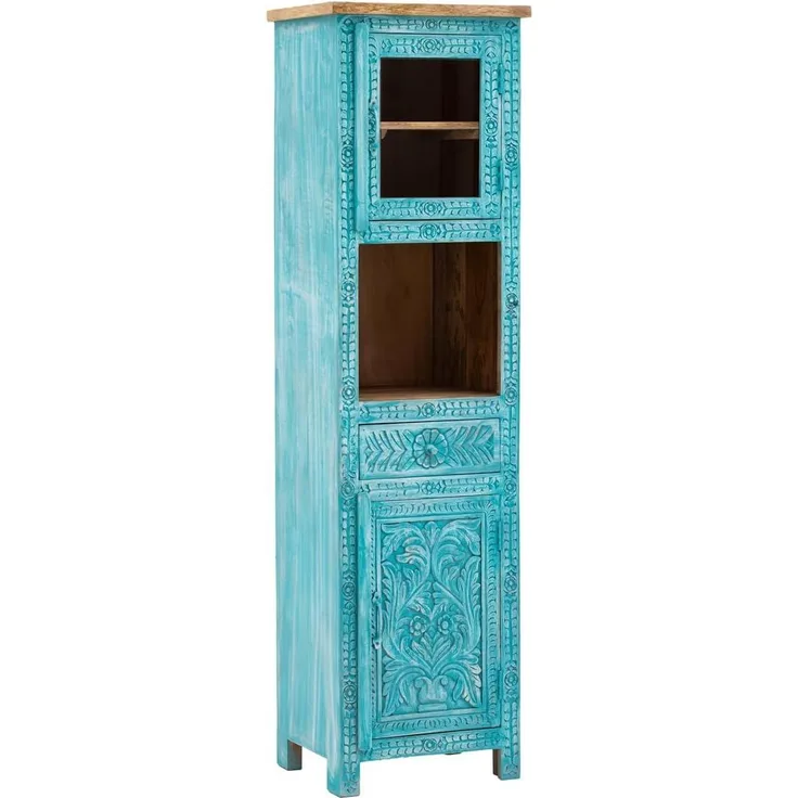 Hochschrank Santa Cruz blau 50x180x40 cm massivum Mango Massivholz Badschrank Badezimmerschrank Landhausstil Wandschrank Badmöbel