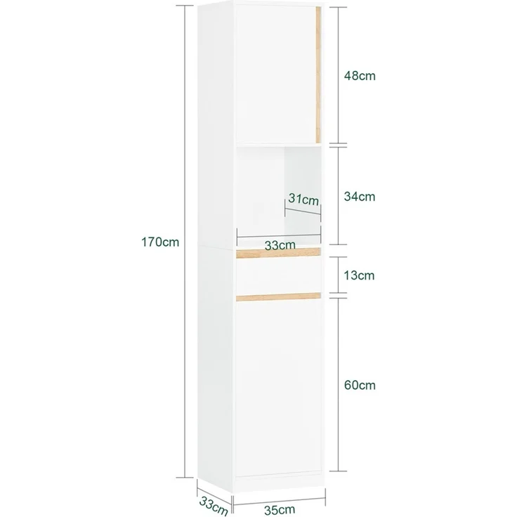 SoBuy BZR80-W Badezimmer-Hochschrank, MDF, Lackiert, Weiß, 70 x 170 x 37 cm – Bild 3