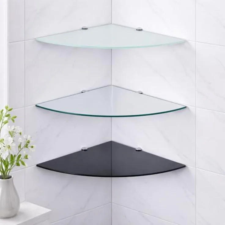 HOOZ Wandregal Eckregal aus Sicherheitsglas mit Halterung - Weiß 35 x 35 x 0,6 cm, 1-tlg, mit geschliffenen Kanten – Bild 9