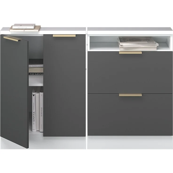 Küchenschrank für Dachschrägen R-Line Anthrazit-Gold/Weiß 120 cm 2er Set Vicco – Bild 5