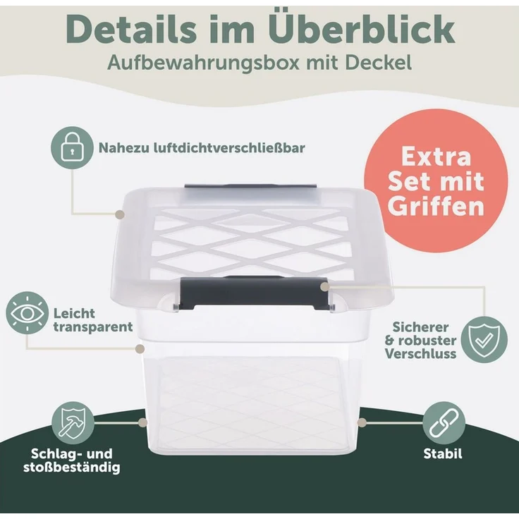 Blumtal Aufbewahrungsbox Aufbewahrungsbox mit Deckel aus Kunststoff 100% Neumaterial (6 St) – Bild 3