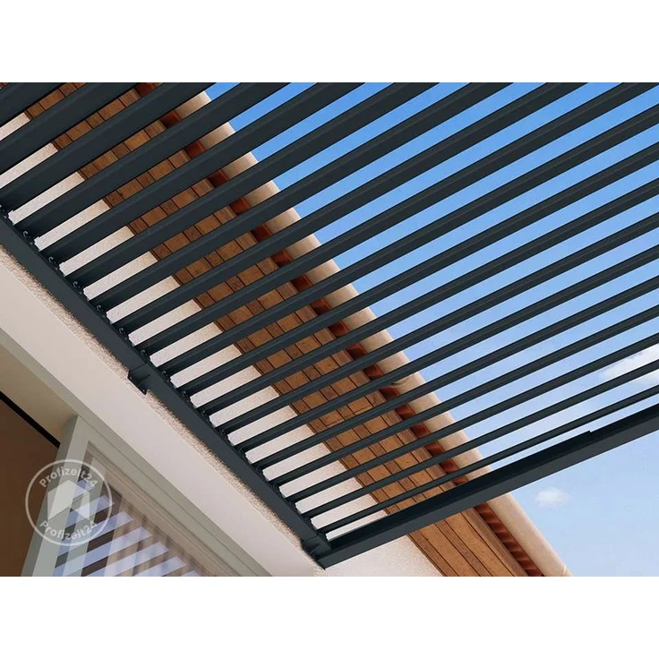 PRIMEYARD Terrassenüberdachung 3x4 m Aluminium-Pfosten mit Lamellendach aus Stahl anthrazitfarbene Anbau-Pergola – Bild 5