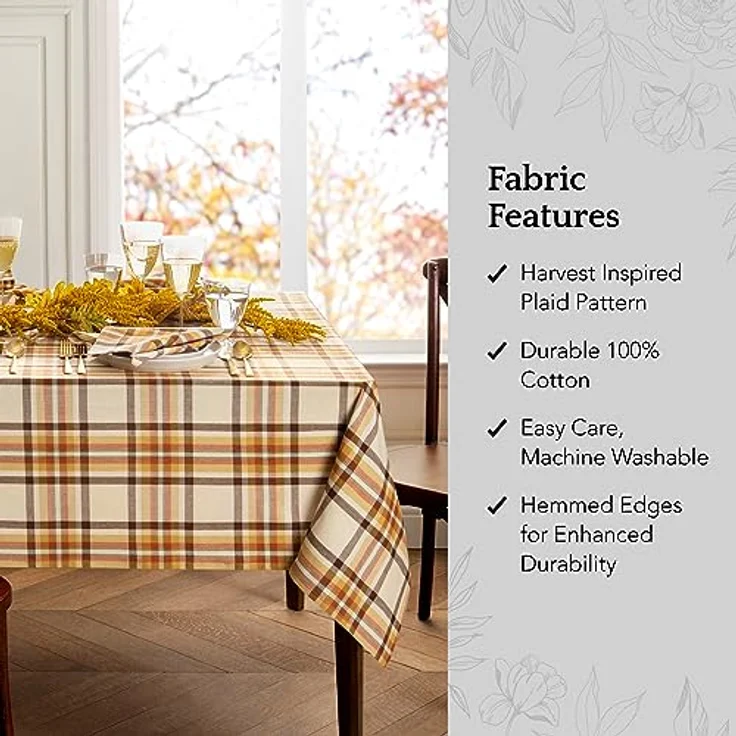 Elrene Home Fashions Russet Harvest gewebte Karierte Baumwolltischdecke für Herbst/Erntedankfest, 152,4x259,1 cm, rechteckig – Bild 4