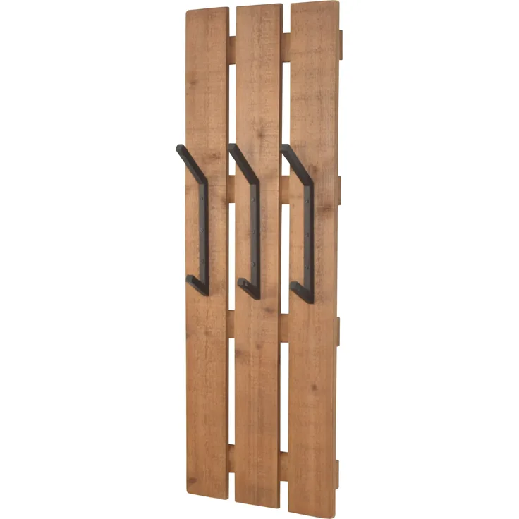 Massivholz Wandgarderobe mit 3 Haken, braun