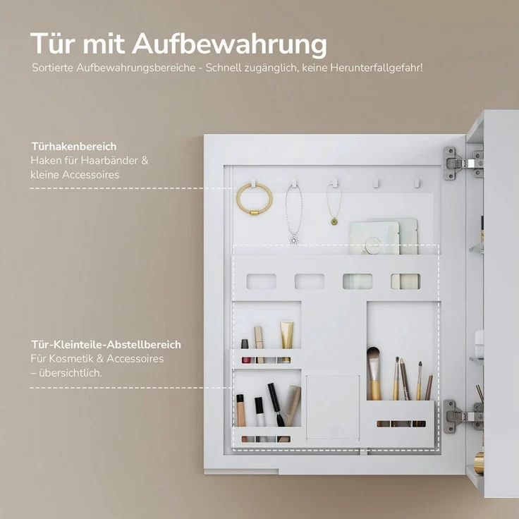 EMKE Spiegelschrank bad 50x65 cm 1-tütig Spiegelschränke Badezimmer Spiegelschrank mit Stauraum Haken verstellbaren Regalen Badspiegelschrank – Bild 2