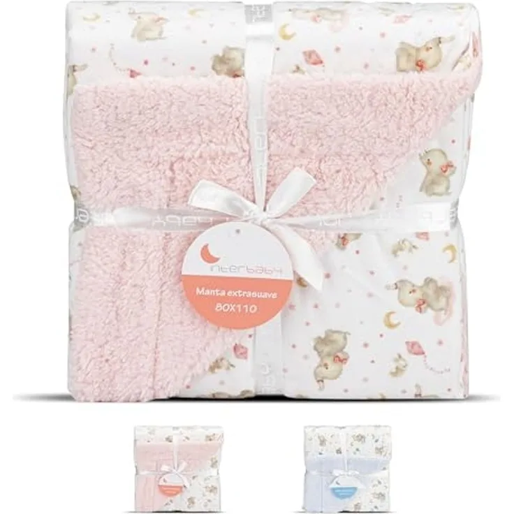 Babydecke mit Sherpa Rückseite - "Elefante" rosa