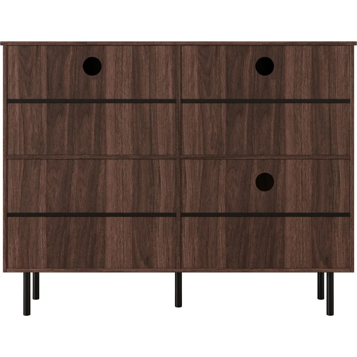 Schuhschrank aus Spanplatte mit 4 Türen & Klappenfächern, 120x28x92 cm, Walnussfarbe – Bild 8