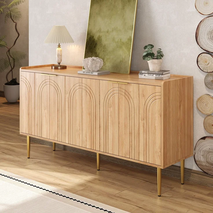 ZUBALIYA Sideboard 140x38x75 cm, aus MDF, Natur – Bild 3