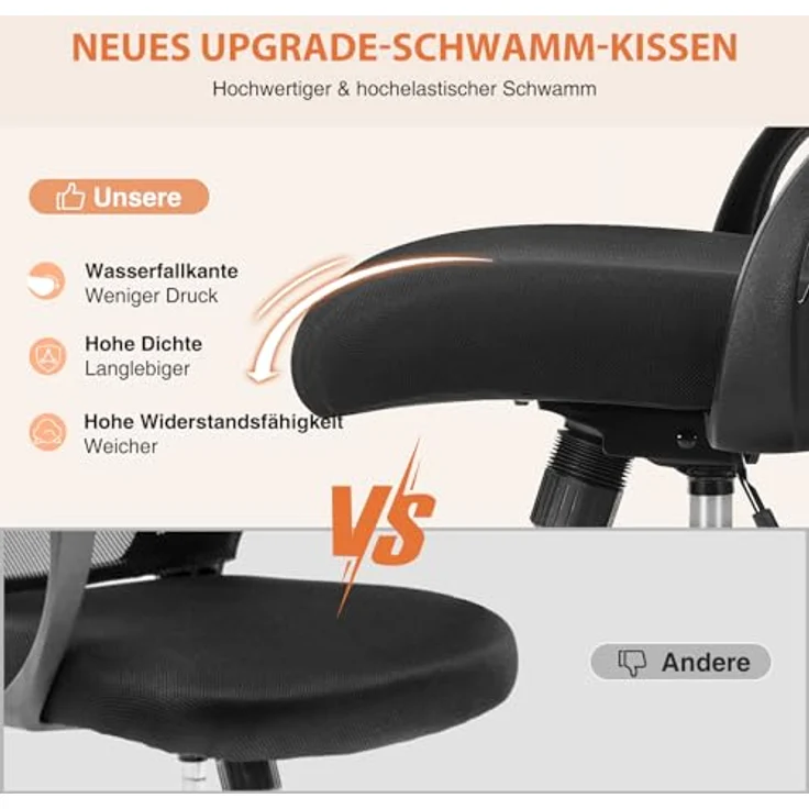 Sweetcrispy Bürostuhl Ergonomisch, Schreibtischstuhl mit Lendenwirbelstütze, Höhenverstellbarkeit Stuhl, Bürostühle mit Armlehne, Office Chair Geeignet für Büro und Schlafzimmer – Bild 6