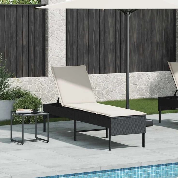 vidaXL Sonnenliege mit Auflage Schwarz 55x200x44 cm Poly Rattan 4104100 – Bild 2