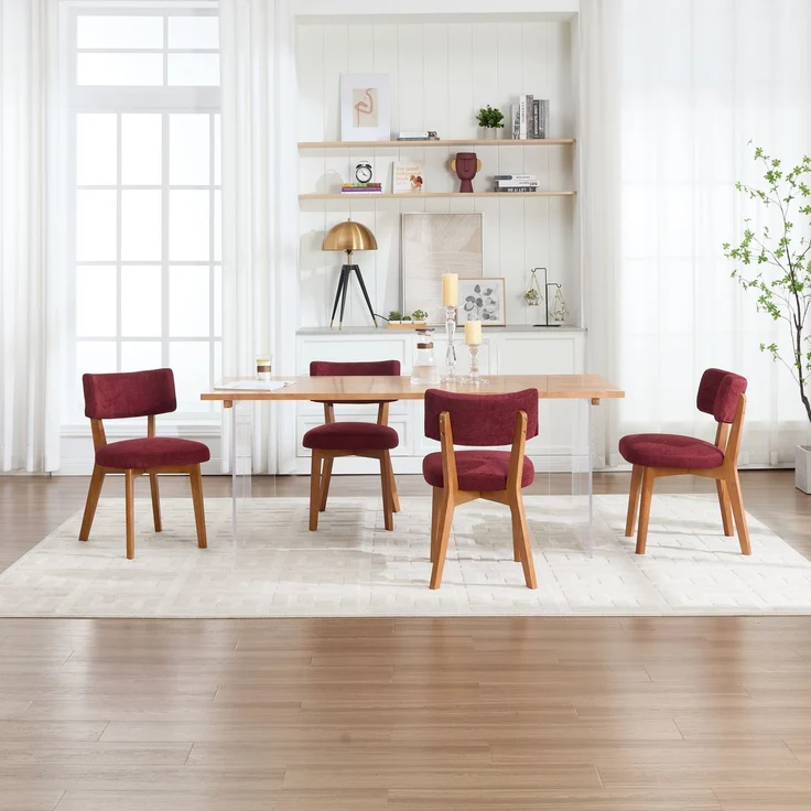 LVHOM 2er Set Esszimmerstühle Leinenstoff, Polsterstuhl aus Massivholz, belastbar bis 200 kg, Stuhl für Esszimmer, Homeoffice & Wohnzimmer, Rot – Bild 10