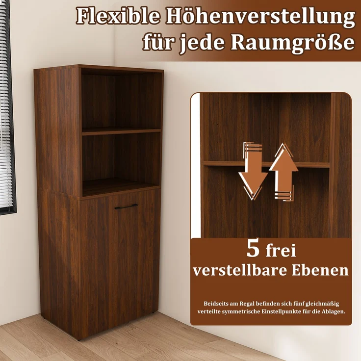 Ausziehbarer Schreibtisch mit Stauraumschrank & Kippsicherung, platzsparender Klappschreibtisch mit verstellbaren Ablagen & ausziehbarer Tischplatte für Schlafzimmer & Arbeitszimmer, dunkler Nussbaum--Nussbaum--76x55x136cm--YOUDENOVA – Bild 3