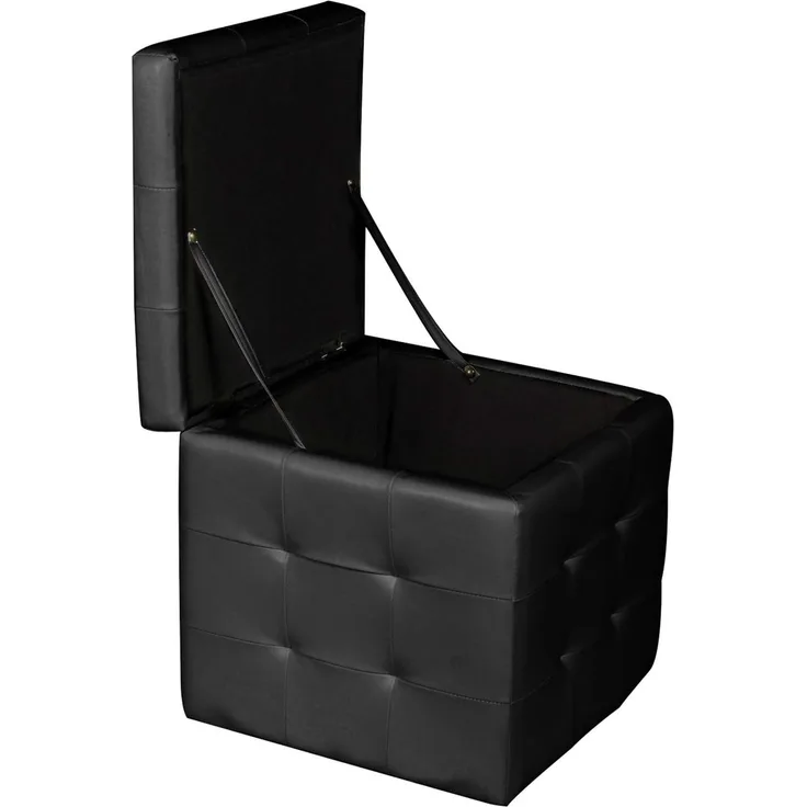 Dmora Pouf-Behälter aus Kunstleder, Farbe schwarz, 45 x 47 x 45 cm