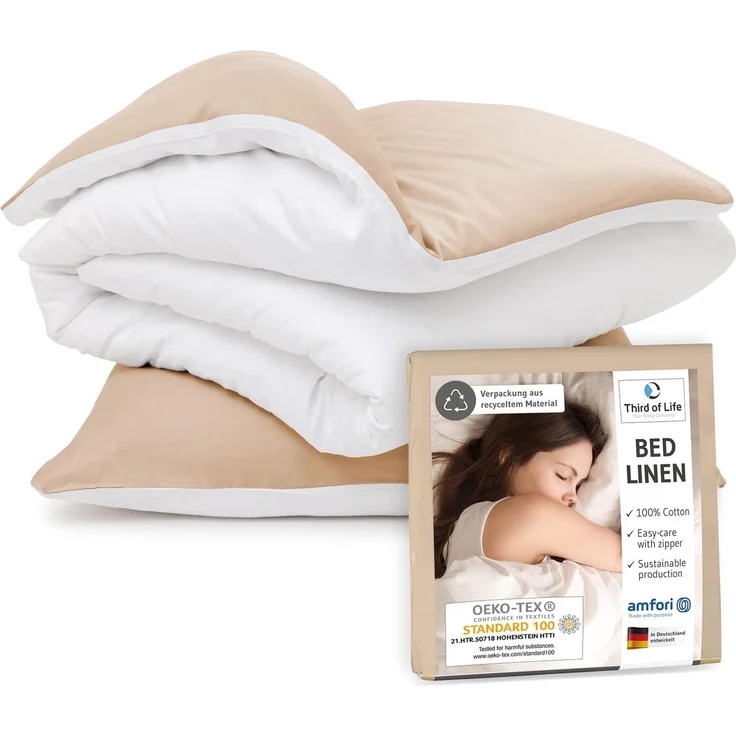 Bettwäsche Set Renforce Weiß / Creme 135x200 + 80x80