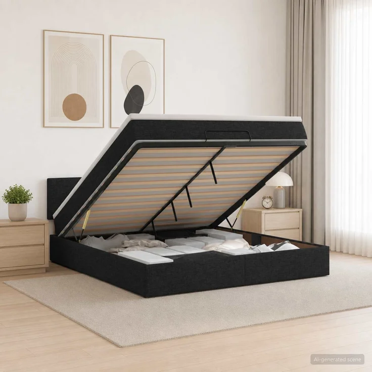 vidaXL Ottoman Bett mit Matratze Schwarz 140 x 190 cm Stoff 3456325 – Bild 1