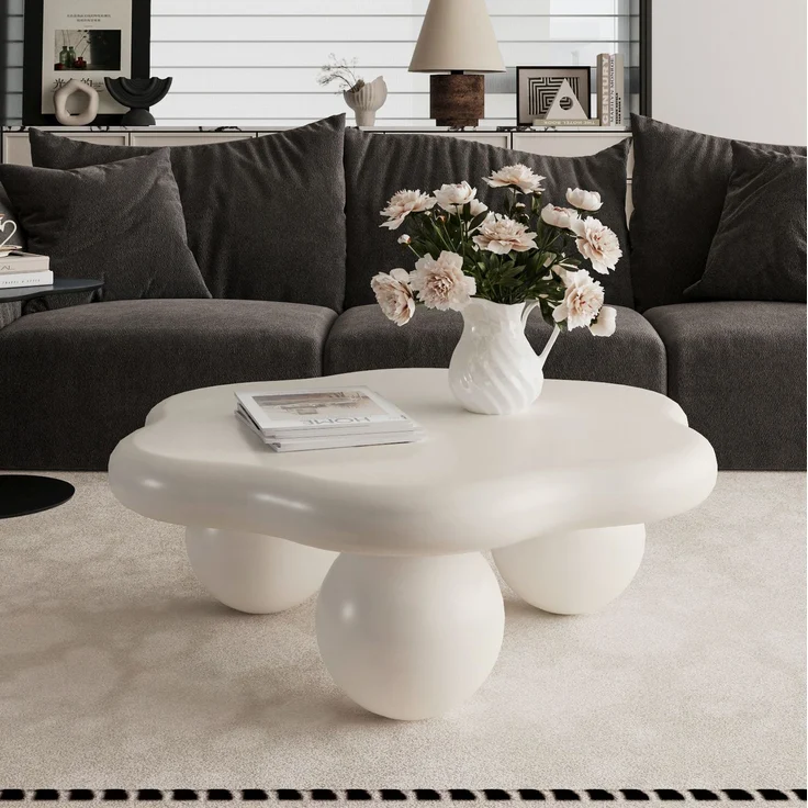 DESVIAE Couchtisch in Wolkenform Ø80 x 35 cm aus MDF und Kunststoff, Cremeweiß, mit abgerundeten Kanten – Bild 2