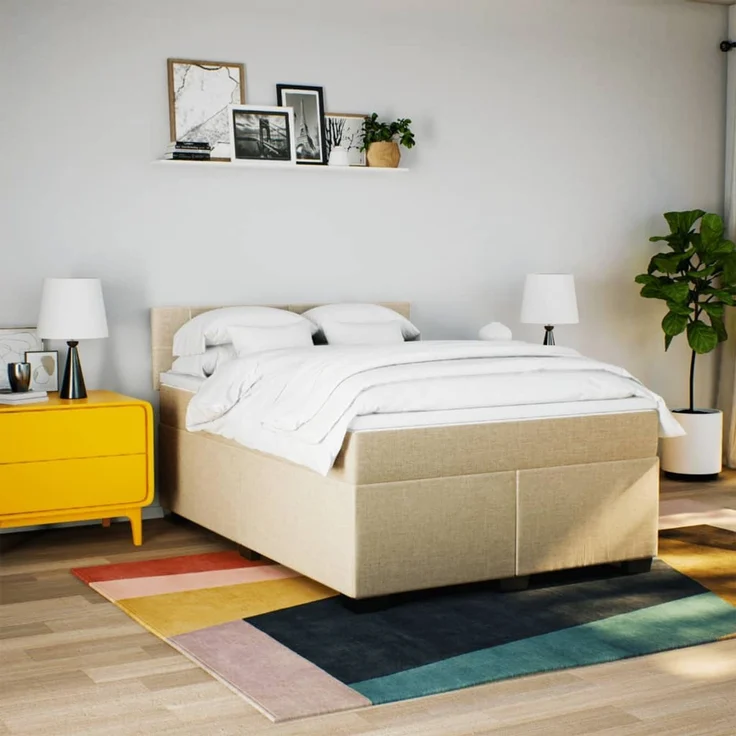 vidaXL Boxspringbett mit Matratze Creme 160x200 cm Stoff 3288244 – Bild 4