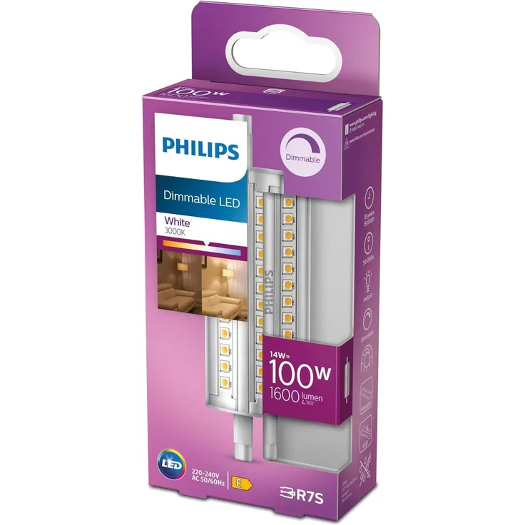 Philips Stab-LED R7S Lampe 118 mm (100 W), dimmbare R7S LED Stablampe mit neutralweißem Licht, energiesparende LED Lampe mit langer Nutzlebensdauer, Weiß