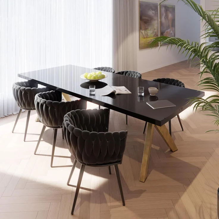 tectake Esszimmerstuhl Astano (6er Set, 6 St), gepolstert, mit Samtbezug, Knotendesign – Bild 2