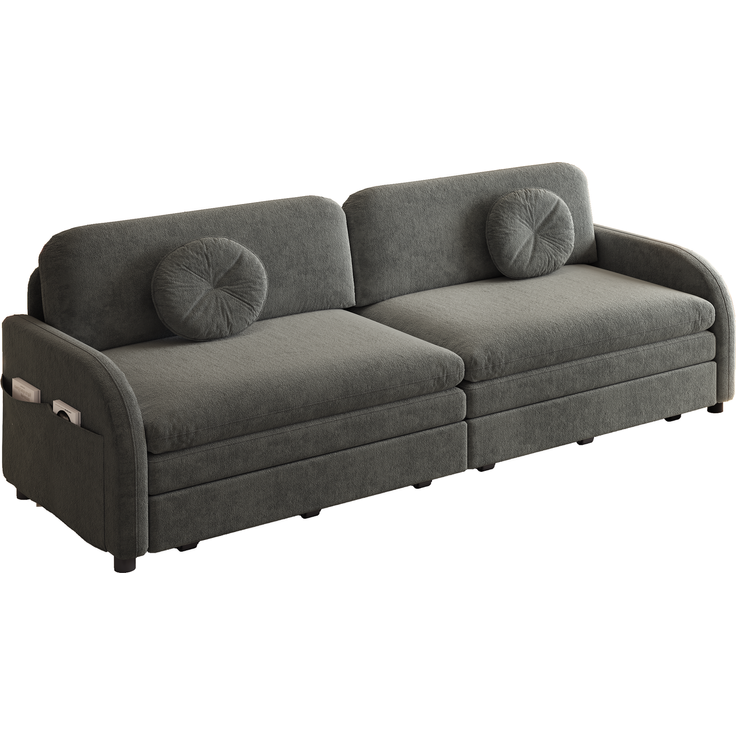 ZUBALIYA 206 cm King-Size ausziehbares 3-Sitzer-Sofa, 3-in-1 Schlafsofa, mit losen Kissen und Stautaschen an beiden Seiten, Chenille-Sofa mit Schlaffunktion, Grau, H 89 × T 205 × B 84 cm – Bild 17