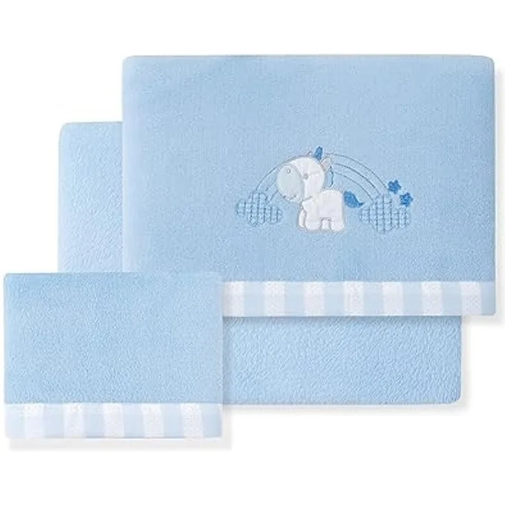 INTERBABY · Fleece-Plüsch-Bettlaken-Set für Babybett "Unicornio Nube" blau · 3- Teilig Winter -Bettwäsche-Set für Babywiege