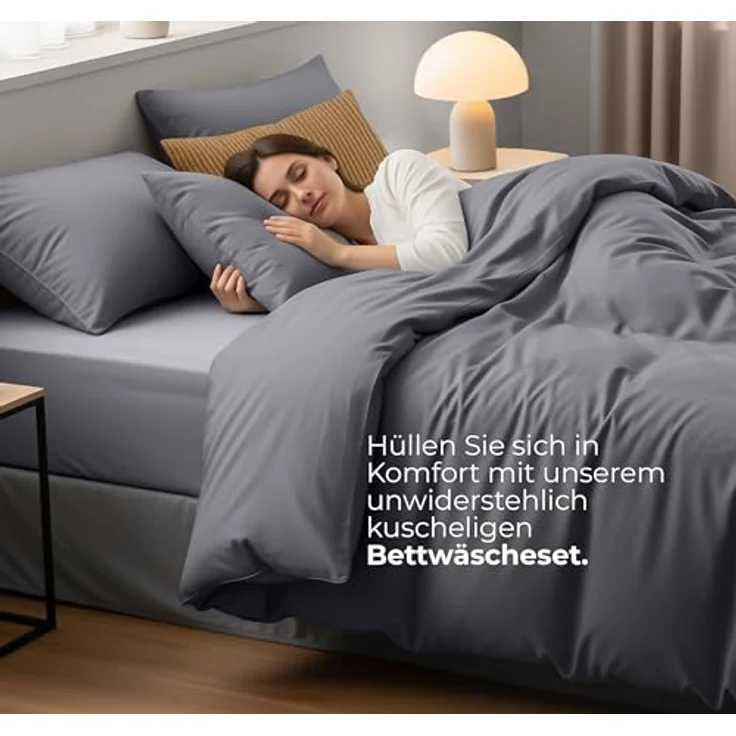 Utopia Bedding Bettwäsche Set - Mikrofaser Bettbezug 230x220 cm + 2 Kissenbezüge 50x75 cm - Grau – Bild 4