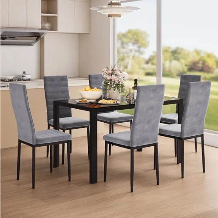 Bealife Esszimmerstühle 6er Set, Esszimmerstühle für Küche und Esszimmer, Polsterstuhl aus Samt mit hoher Rückenlehne, Modern (Hellgrauer Samt, 6er Set) – Bild 2