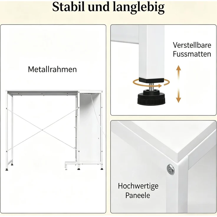 Ecke Schreibtisch,Bürotisch mit Stromanschluss,Umkehrbares Rechteck Design Bürotisch(nur mit Schreibtisch)--Weiß--80x120x76cm--YOUDENOVA – Bild 9