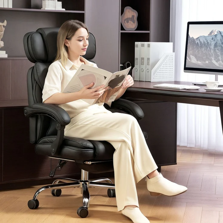 MELAYR, Bürostuhl Ergonomischer Höhenverstellbarer Drehstuhl mit Lendenwirbelstütze, Armlehne, 72 x 69 x 126 cm, Schwarz – Bild 3