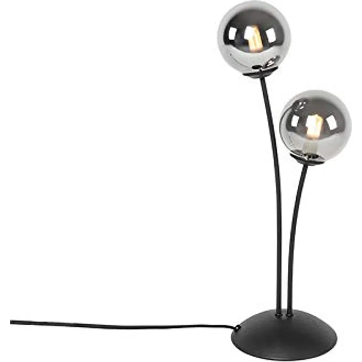 QAZQA Athen, Landhaus Vintage Moderne Tischlampe schwarz mit 2-Licht und Rauchglas, LED geeignet G9, 48 cm hoch, ideal für Wohnzimmer und Schlafzimmer