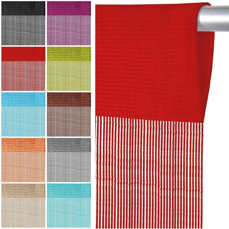 Fadenvorhang mit Stangendurchzug, individuell kürzbare Gardine, moderner und eleganter Dekorationsartikel in vielen Farben und Ausführungen Stangendurchzug Rot 90x250 cm – Bild 4