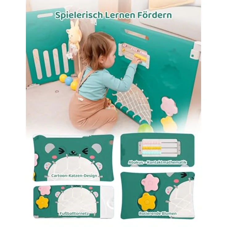 Dripex Faltbarer Laufstall Baby 150×150cm, Laufgitter Baby, Baby Playpen, Baby Laufstall mit Spielzeugboard, Laufstall in Anpassungsfähiger Form, Laufgitter aus Kunststoff, Braun – Bild 9