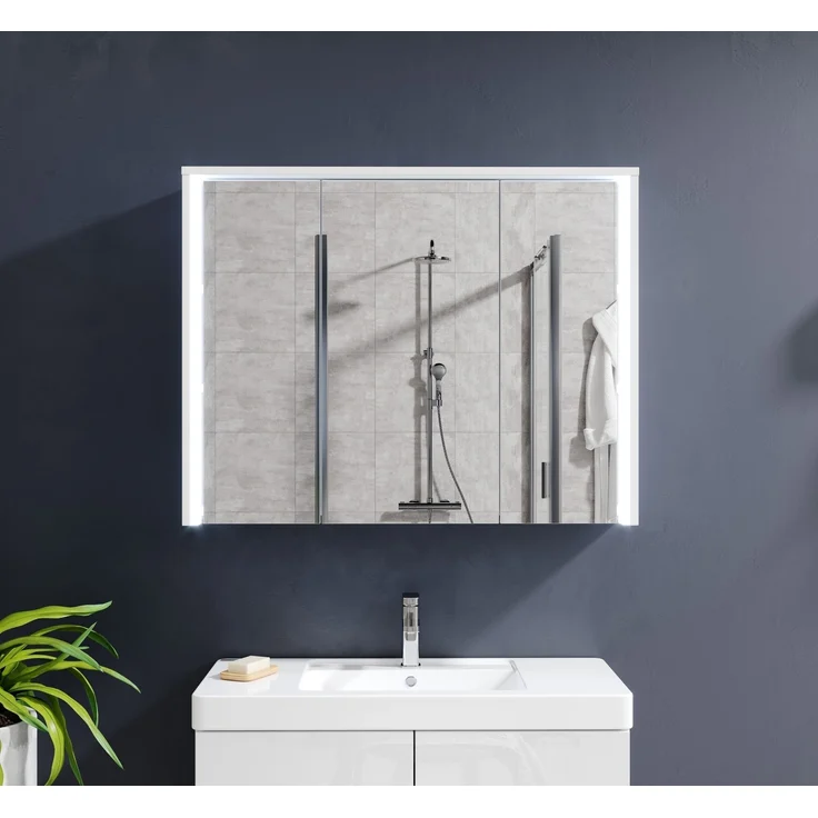 Badezimmerspiegelschrank >Five< LED, Steckdose, in weiß - 86x68x18cm (BxHxT) – Bild 7