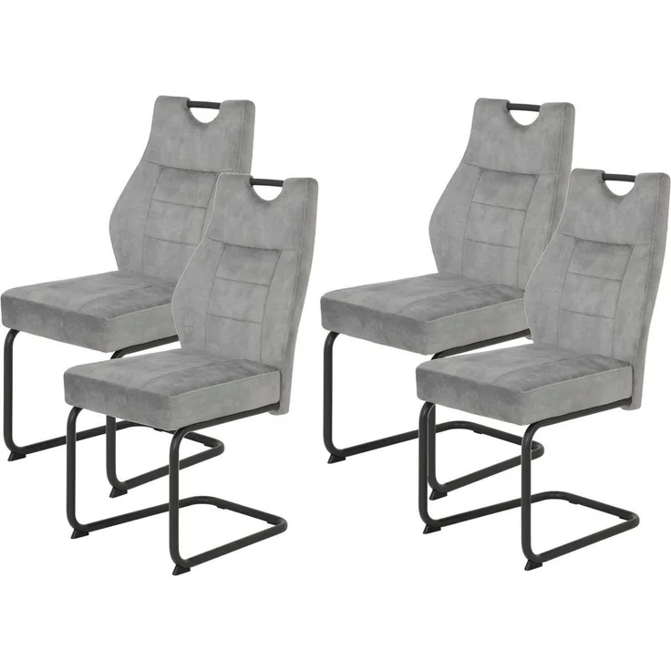 Apollo 4er Set Esszimmerstuhl Schwingstuhl Linda, Mikrofaser Silber, Rundrohgestell schwarz, Komfortsitz Federkorb, 140kg belastbar