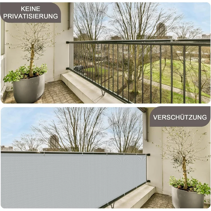 SUNNY GUARD Balkon Sichtschutz 90x600 cm Balkonabdeckung PES UV-Schutz Balkonverkleidung wetterfester,mit Kabelbinder,Hellgrau – Bild 5