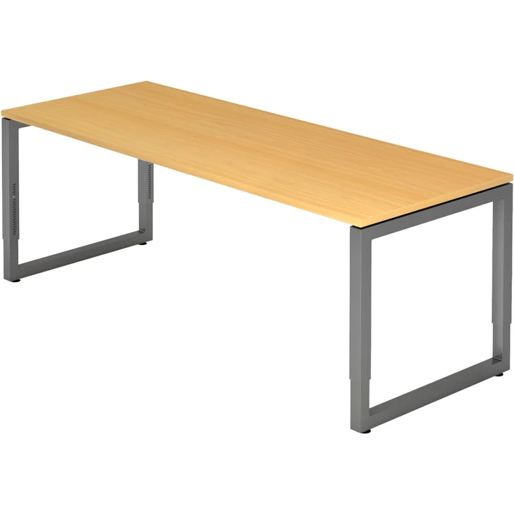 bümö höhenverstellbarer Schreibtisch R-Serie 200x80 cm in Buche, Gestell in Graphit - großer PC Tisch für's Büro manuell höhenverstellbar, Computertisch verstellbar, RS-20-6-G – Bild 1