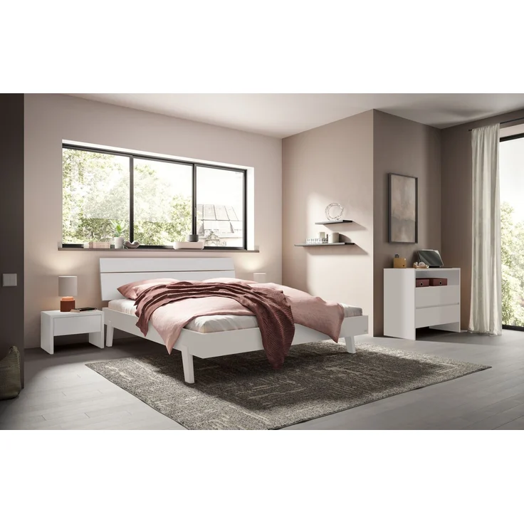 Hasena Bett Imperia Weiß mit konischen Holzfüßen 160x210 cm, Fußhöhe 20 cm MDF weiss deckend – Trento – Bild 2