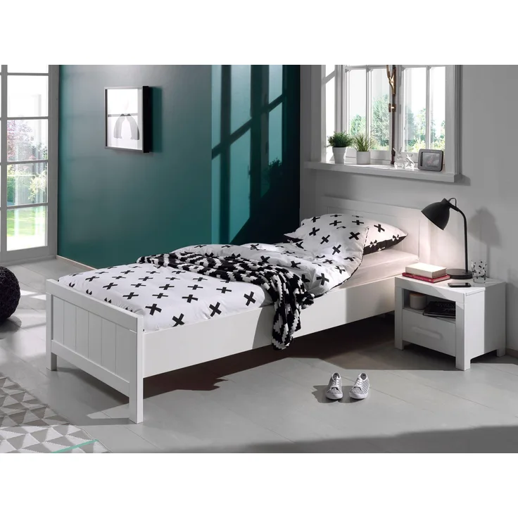 Set Erik best. aus: Einzelbett, Nachtkonsole, Weiß