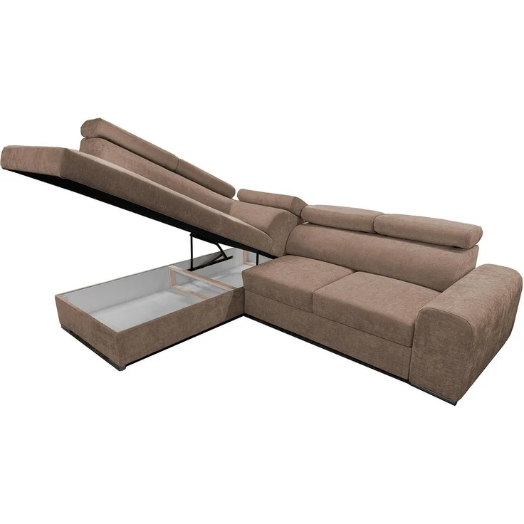 Wohnero24 Ecksofa PAVONE 4 208x263 cm – modernes Chenille Sofa Hellbraun mit Schlaffunktion 190x125 cm & Bettkasten, verstellbare Kopfstützen – Bild 6