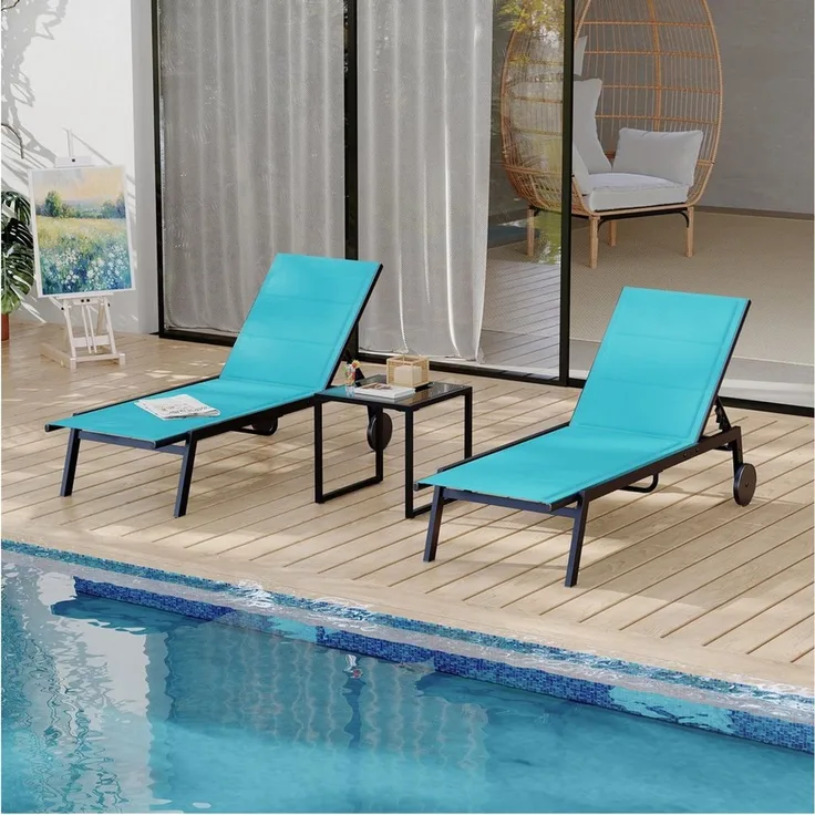 GarveeMore Gartenliege 3er Set Sonnenliege mit Beistelltisch Liegestuhl Strandliege